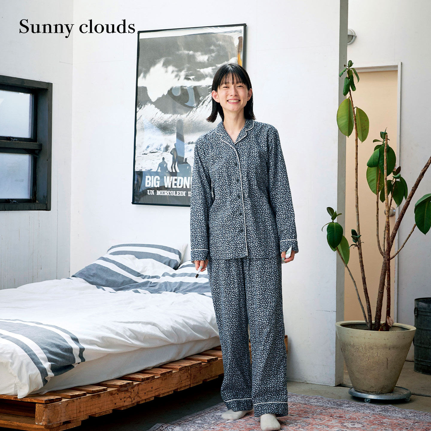 女式纯棉双纱棉白熊印花家居服