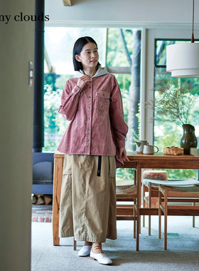 桑妮库拉/Sunny clouds女纯棉叠穿风连帽条绒衬衫藕粉色
