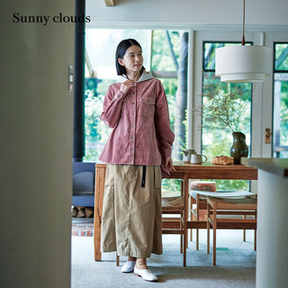 冬季新品 桑妮库拉/Sunny clouds女纯棉叠穿风连帽条绒衬衫藕粉色