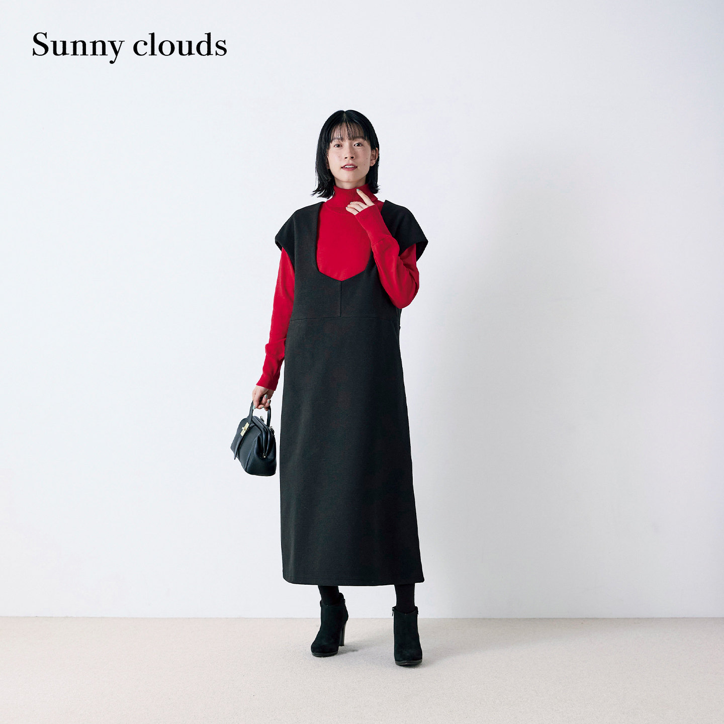 纯棉红色高领打底衫毛衣女