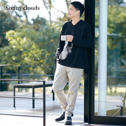桑妮库拉/Sunny clouds 男式棉混微弹宽松紧腿裤（灰）