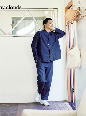 桑妮库拉/Sunny clouds男式纯棉落肩宽松衬衫蓝色夹克