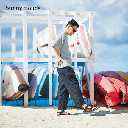 桑妮库拉/Sunny clouds 男式棉混山系九分萝卜裤深藏蓝