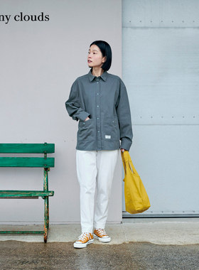 春季新品 桑妮库拉/Sunny clouds纯棉落肩宽松夹克风衬衫灰色外套