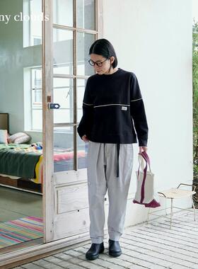 春季新品 桑妮库拉/Sunny clouds黑色纯棉落肩卫衣百搭套头上衣女