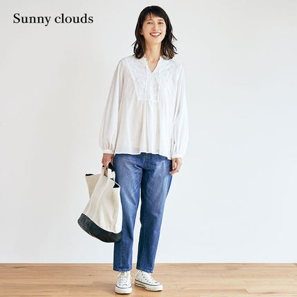 桑妮库拉/Sunny clouds 女式纯棉斜缝九分牛仔裤