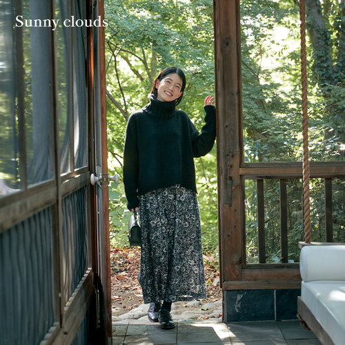 女式纯棉细条绒印花阔腿裙裤