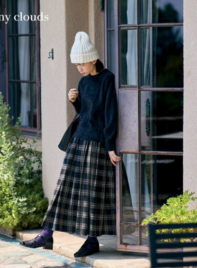 冬季新品 桑妮库拉/Sunny clouds 棉混羊毛格子半身裙显瘦裙子女