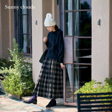 冬季新品 桑妮库拉/Sunny clouds 棉混羊毛格子半身裙显瘦裙子女