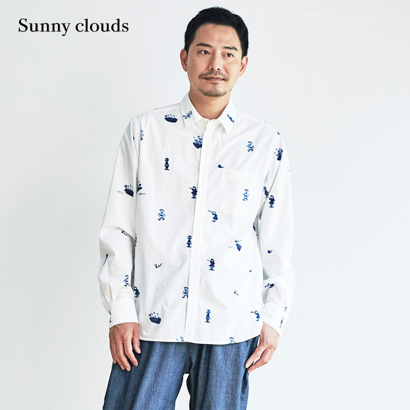 Sunnyclouds男式纯棉印花衬衫