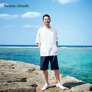 夏季新品 桑妮库拉/Sunny clouds 男式纯棉山系抽绳落肩宽松T恤