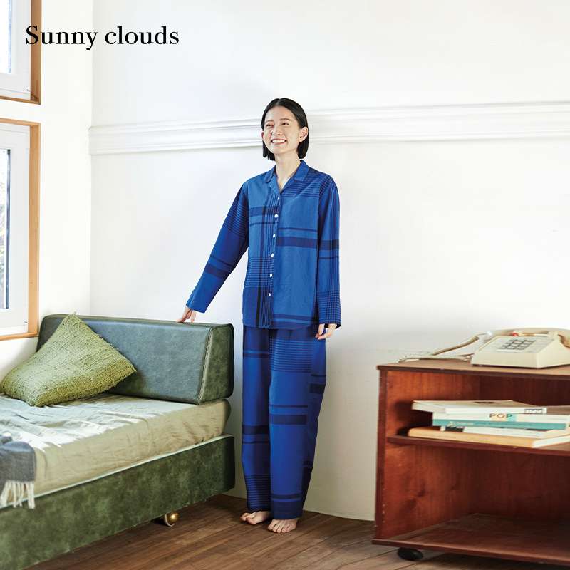 蓝色纯棉睡衣条纹家居服