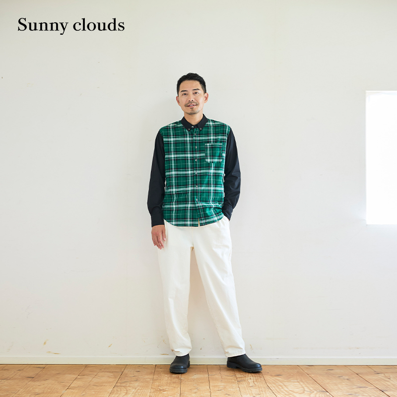 男式纯棉格子拼接衬衫日系复古