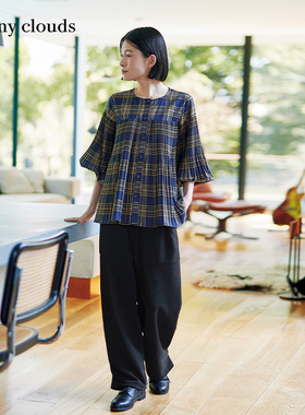 桑妮库拉/Sunny clouds斜纹萝卜裤黑色百搭宽松直筒长裤