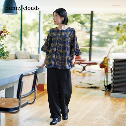 桑妮库拉/Sunny clouds斜纹萝卜裤黑色百搭宽松直筒长裤