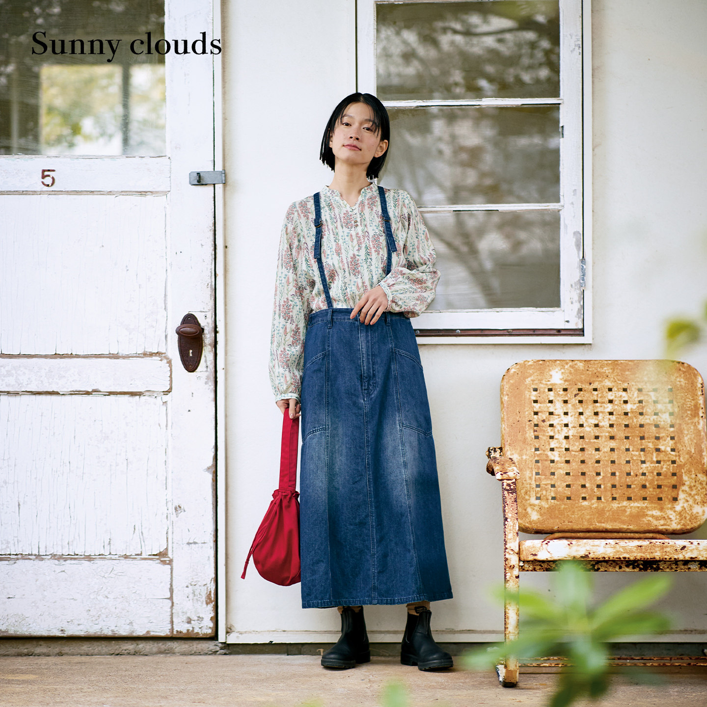 春季新品 桑妮库拉/Sunny clouds 女式纯棉牛仔可拆卸背带半身裙