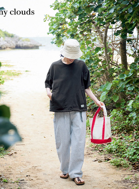 夏季新品 桑妮库拉/Sunny clouds 女式纯棉山系抽绳落肩宽松T恤