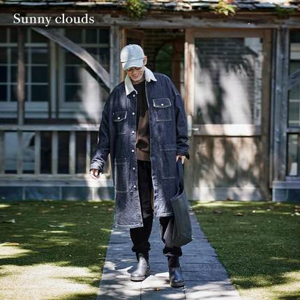 桑妮库拉/Sunny clouds 男式纯棉仿羊羔毛长款牛仔大衣