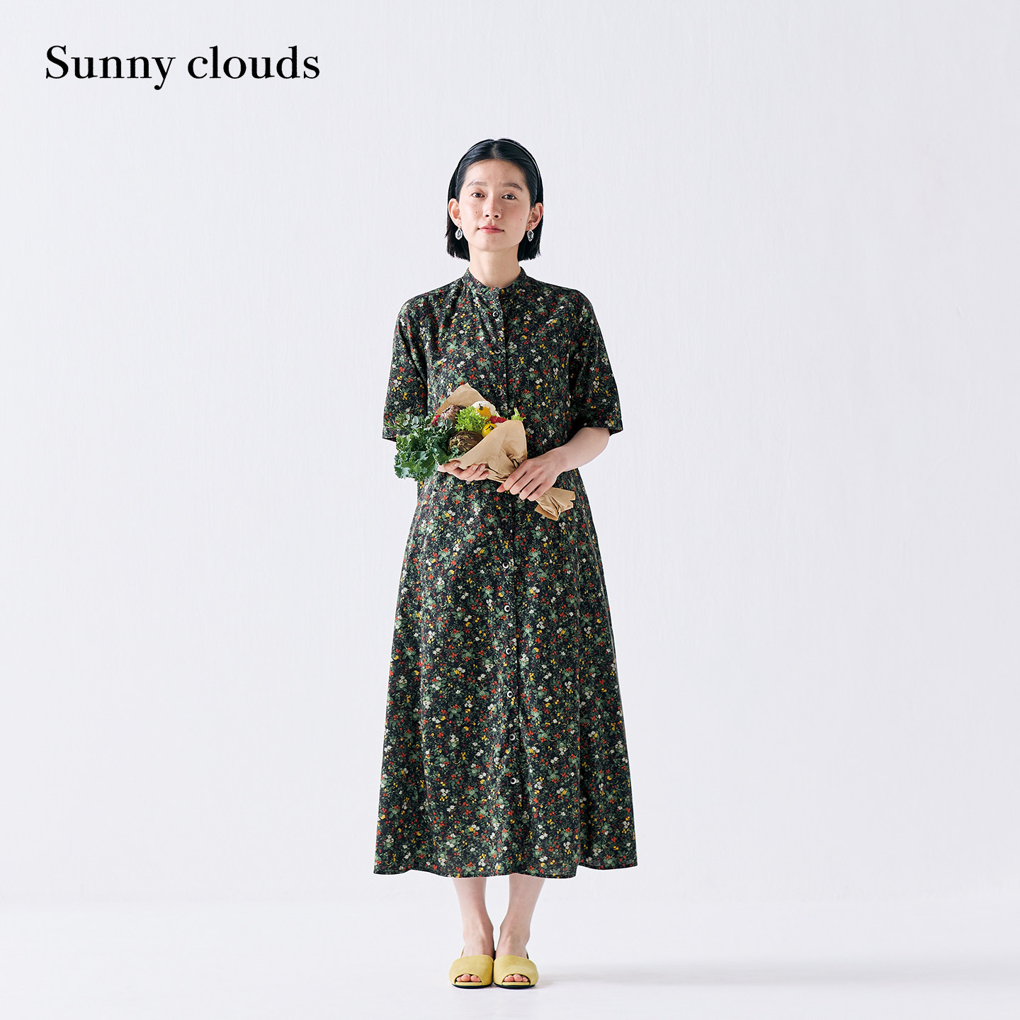 夏季新品 桑妮库拉/Sunny clouds 纯棉蔬菜印花衬衫款连衣裙长裙