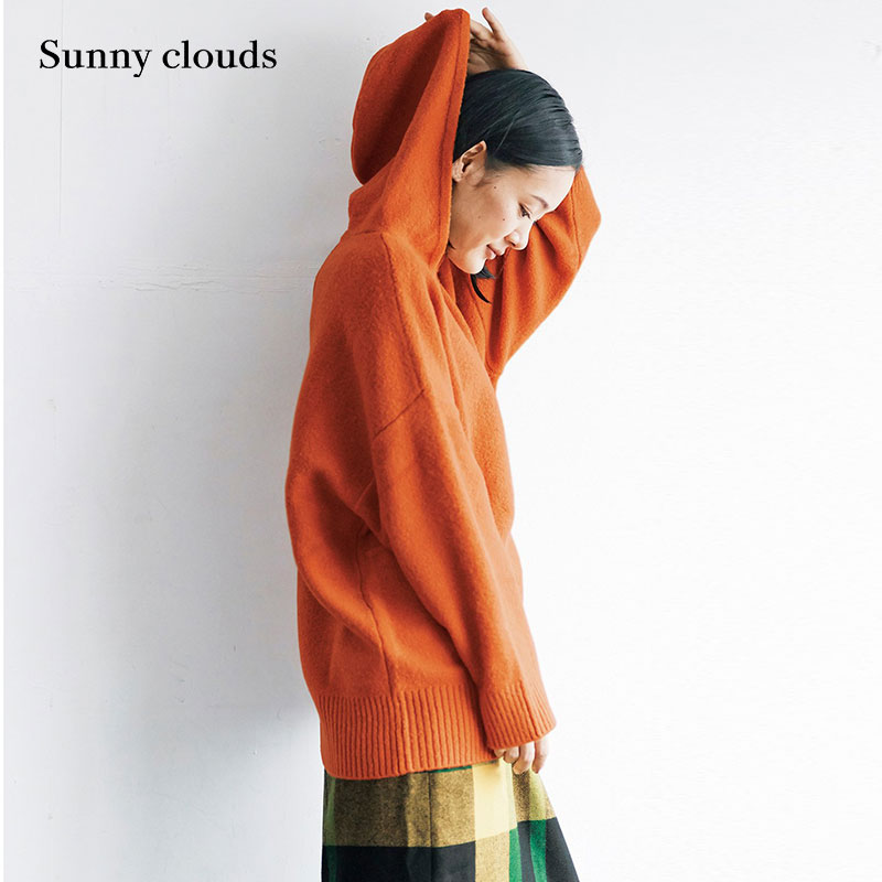 桑妮库拉/Sunny clouds 女式落肩中长款连帽针织衫