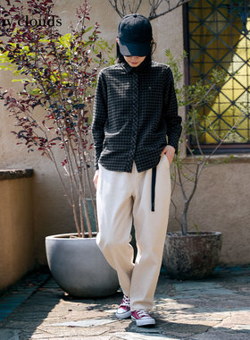 冬季新品 桑妮库拉/Sunny clouds纯棉磨毛格子衬衫撞色上衣日系女