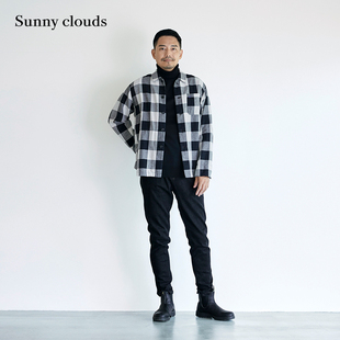 clouds 秋冬 男式 桑妮库拉 Sunny 新品 纯棉厚实黑白格子衬衫 冬季