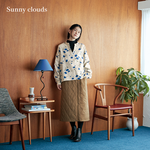 女绗缝夹棉裹裙风A字半身裙卡其 clouds 桑妮库拉 Sunny