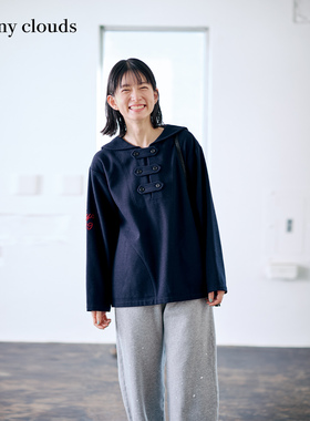 冬季新品 桑妮库拉/Sunny clouds联名款藏蓝色海军领罩衫宽松衬衫