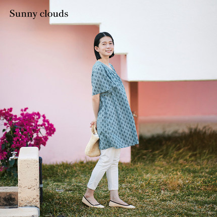 桑妮库拉/Sunny clouds棉混微弹九分紧腿裤白色打底长裤