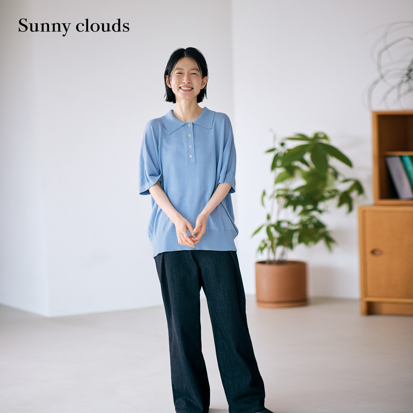 秋季新品 桑妮库拉/Sunny clouds女式针织连肩袖POLO衫（雾霾蓝）