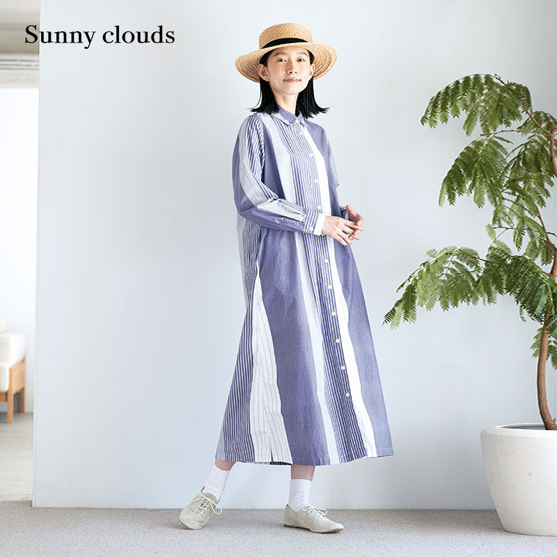 桑妮库拉/Sunny clouds 女式纯棉不规则条纹连衣裙