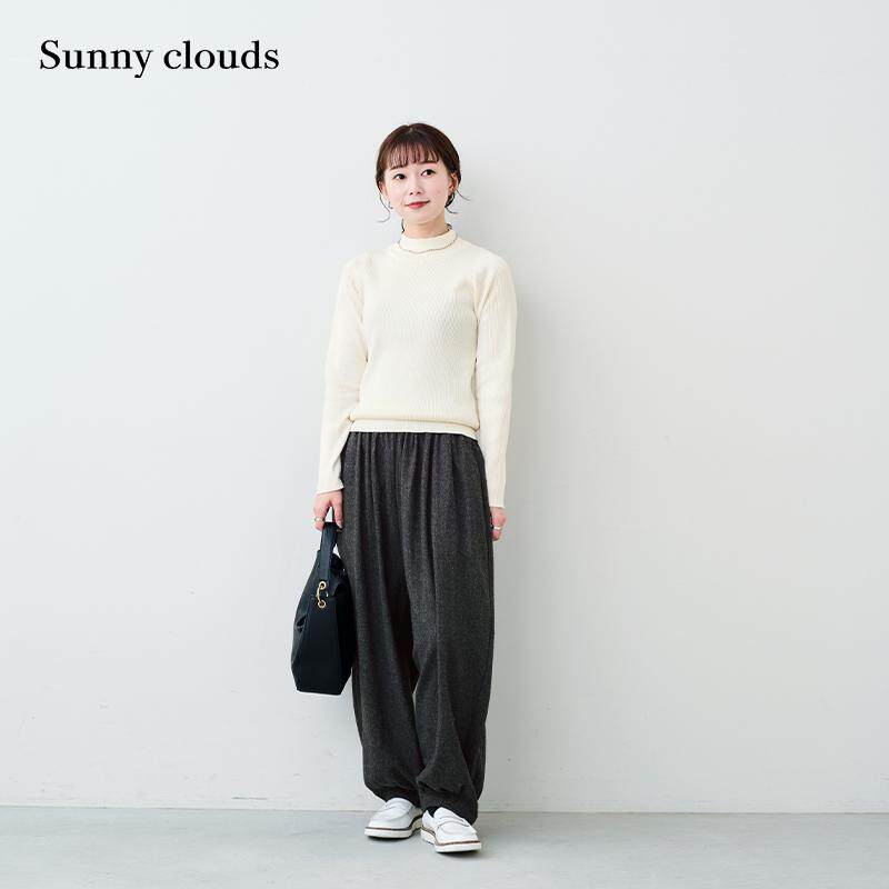 女式棉混半高领针织衫（米白）