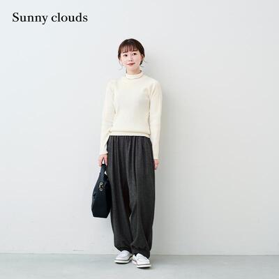 女式棉混半高领针织衫（米白）