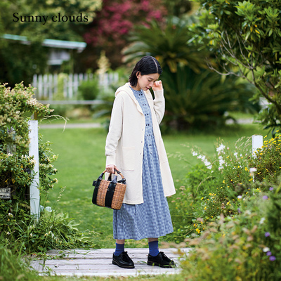 女式棉混连帽长款针织开衫象牙白