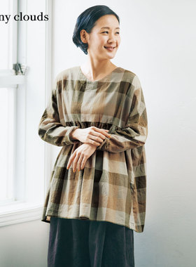 桑妮库拉/Sunny clouds Shuttle Notes日本面料 女式棉麻格子罩衫