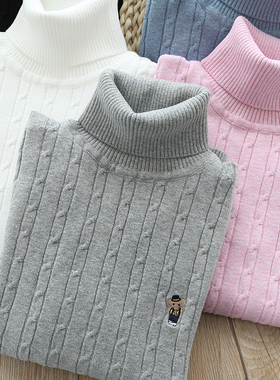 儿童打底衫女童男童毛衣黑白色小女孩纯棉加绒加厚中大童针织线衣