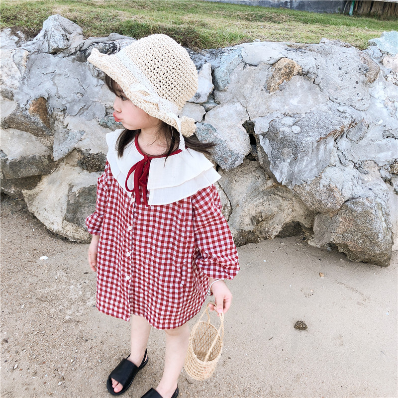 2019春季新款童装女儿童长袖娃娃翻领连衣裙宝宝春款打底纯棉裙子