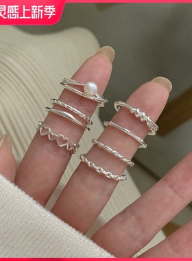 s925纯银珍珠戒指女款INS小众设计高级感食指戒时尚简约个性指环