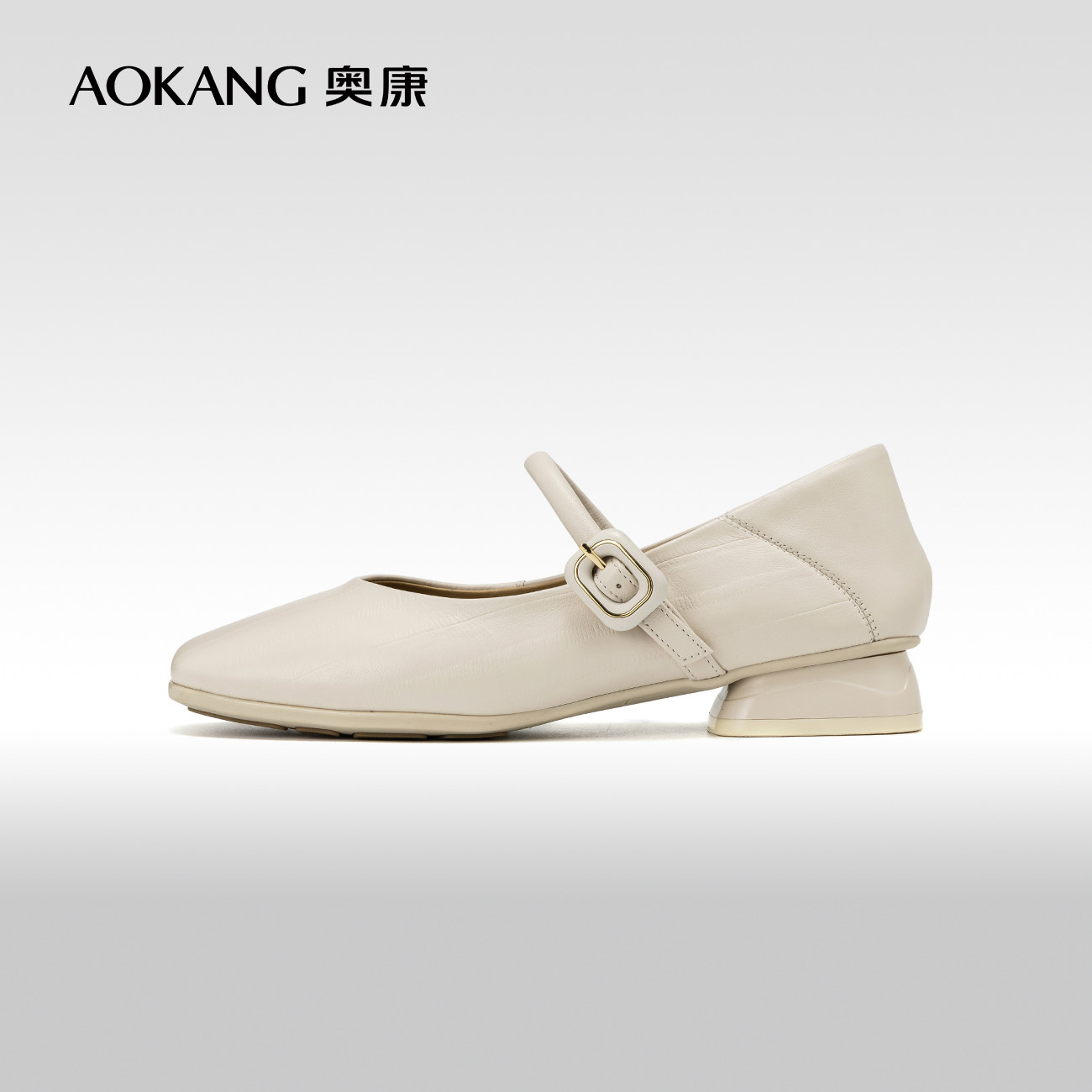 奥康真皮穆勒鞋女通勤方头低跟搭扣玛丽珍鞋百搭舒适,女鞋,穆勒鞋,淘宝优惠券,粉丝福利购,淘宝优惠卷