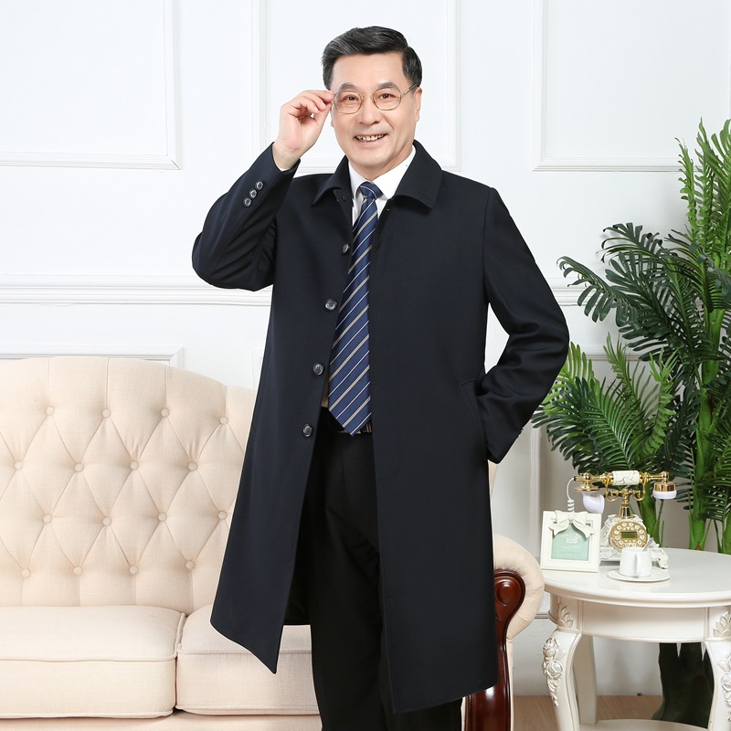 休闲中年男士翻领长袖风衣秋冬季新款中长款夹克外套加棉加厚
