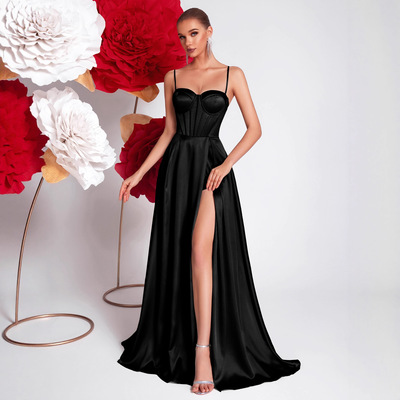 ionable slim fit, light luxury suspender, satin dress party