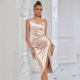 One Bridesmaid Shoulder Irregular Drawn Party Dress