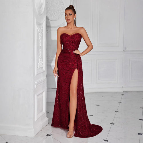 a slit and a fall to the ground evening gown and long skirt