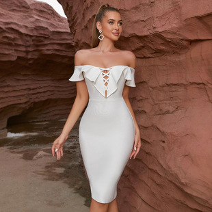 Short Style Evening Ruffle Dress Sexy Edge Wrapping ble Hip