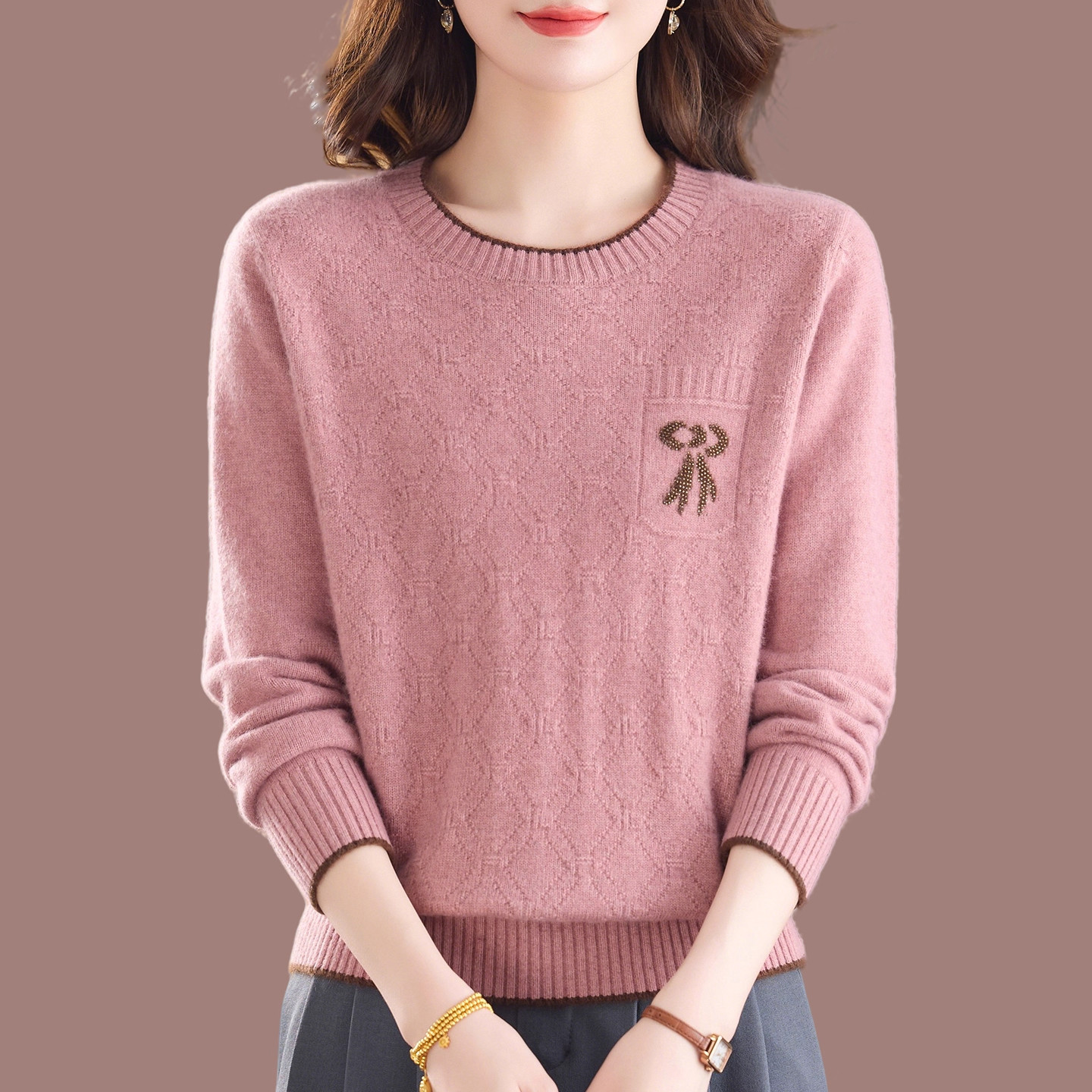 2025新款秋冬季羊毛衫女圆领中老年套头毛衣洋气妈妈打底上衣针织,女装/女士精品,中老年女装,淘宝优惠券,粉丝福利购,淘宝优惠卷