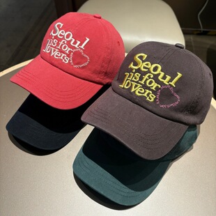 新款韩版棒球帽子seoul字母刺绣鸭舌帽夏季显脸小宽檐圆顶男女生