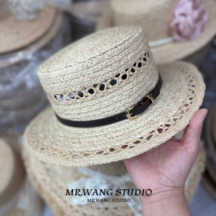 高品拉菲草帽女天然夏季 大帽檐防晒遮阳透气度假出游沙滩太阳帽