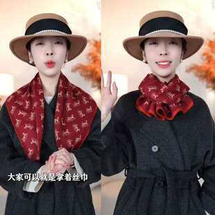 华夫马车新款经典复古气质红色马丝绒棉质65*65方巾围巾装饰百搭