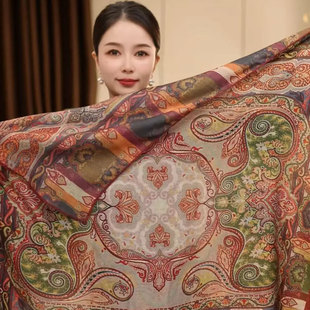 春秋冬新款双面异色90方巾宫廷佩斯利时尚丝绒毛棉质围巾披肩两用