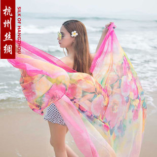 2025新品真丝质感丝巾纱巾长款超大秋冬百搭防晒披肩围巾沙滩巾